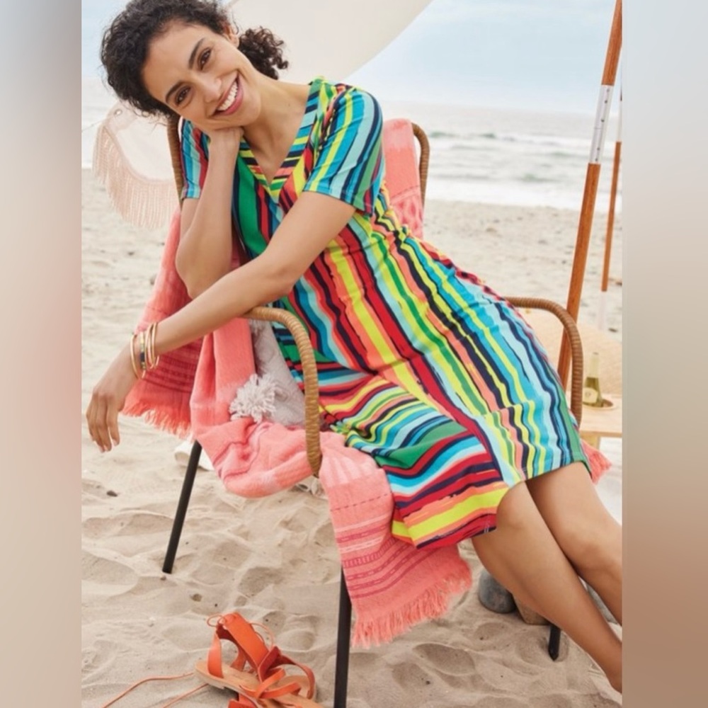SOFT SURROUNDINGS Happy Place Tropics Multi‎ Stripe Asymmetrical Cruise Dress XL
